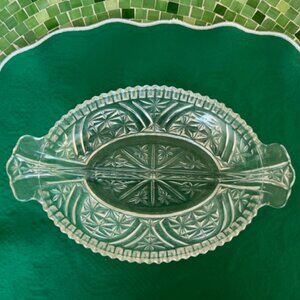 Vintage Anchor Hocking Clear Oval Relish Dish with Star Cut Designs